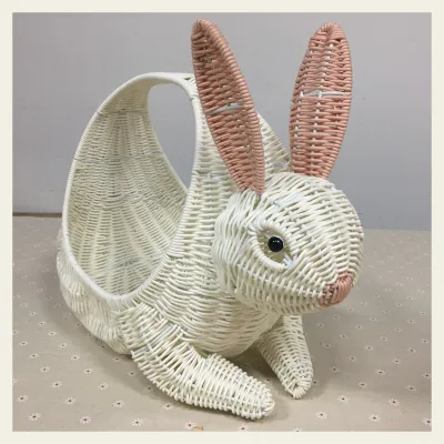 2023 Summer New Product Animal Modeling Series Creative Pretty Rabbit Shaped Home Decoration Candy Snacks Storage Rattan Basket