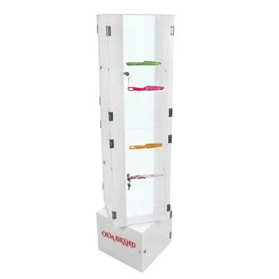 Retail Store Display Cabinet 96 Sets Locking Pocket Knives Display Case Floor Turntable Turning Rotating Knife LED Display Stand