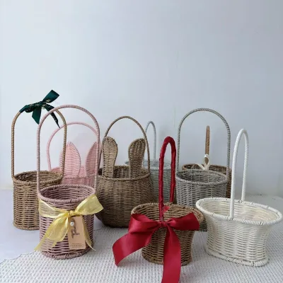 Woven Basket Gift Basket, Hand-held, Flower Basket, Rattan Woven Dried Flowers, Plastic Basket, Handmade Small Flower Basket