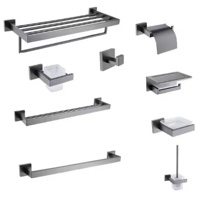 High Quality Gun Gray Hotel Bathroom Accessories Stainless Steel Bathroom Accessory Fittings and Bath Hardware Set 9 10 Pcs