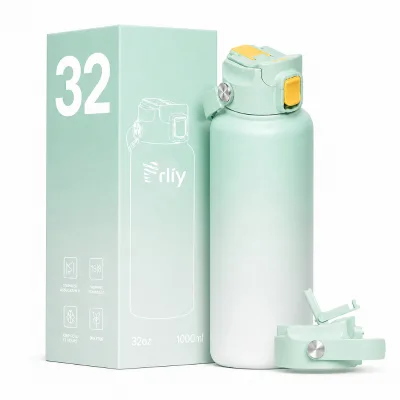 Prliy DuetFlow Custom Logo 32oz BPA Free Leak-Proof 2 in 1 Lid Double Wall Stainless Steel Water Bottle for Sports Gym Travel
