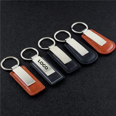 Personalized PU Leather Stainless Steel Keychain with Digital Printing Portable for Car Dealership Promotions Corporate Gifts