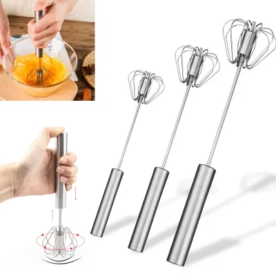 Semi-automatic Egg Beater Stainless Steel Manual Hand Mixer Self Turning Stirrer Kitchen Accessories Egg Tools