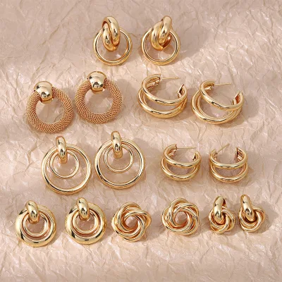 Wholesale Trendy Retro Popular Jewelry Geometric Gold Dangle Gold Silver Metal Plated Twist Knot Earrings for Women Girls