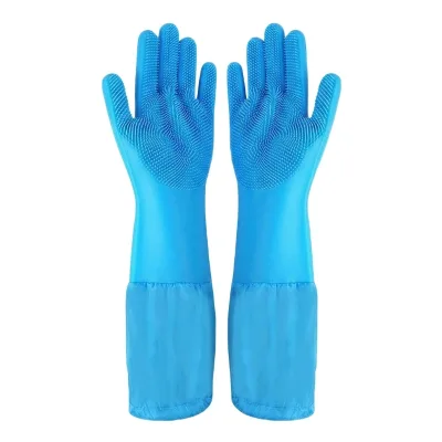 Extra Long Waterproof Silicone Pet Bath Gloves Soft Massage Bristle Scrub Mitts Dog Cat Shower Hair Removal Grooming Glove