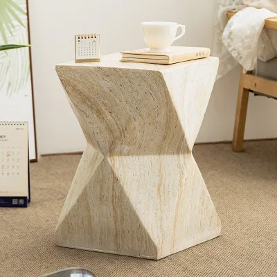 Northern European Wabi-sabi Style Coffee Table Luxury Natural Beige Travertine Side Table Living Room Furniture