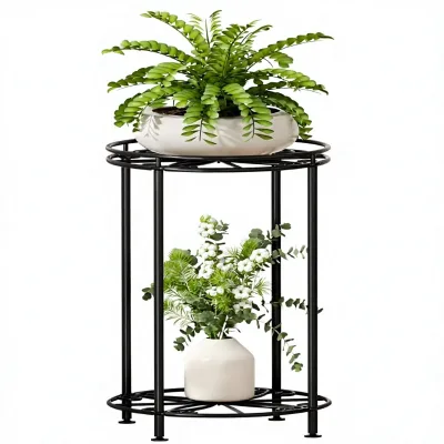 Standing Type 2-Tier 10in Width 23.9in Tall Metal Plant Stand Flower Pot Rack for Indoor Outdoor