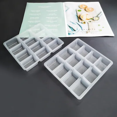 Zeqiu MD-ZQ12 Customized 12-Grid Blister Rectangular Disposable Translucent Plastic Food Tray for Takeaway Wonton Dumpling Box