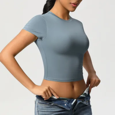 Custom Women's Slim Fit Sporty Y2K Eco-Friendly High Quality Quick Dry Breathable Anti-Pilling Summer Short Sleeve Crop T-Shirt