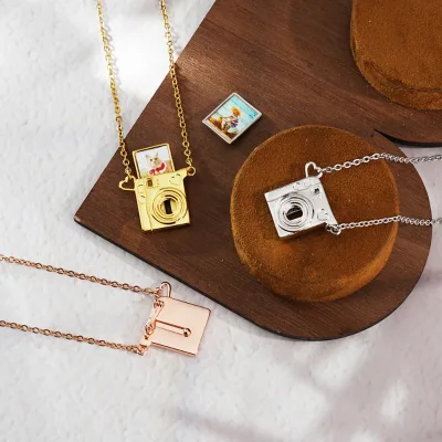 Custom Photo Necklaces Stainless Steel O Chain Brass Camera Pendant Necklace Heart Hidden Camera Necklace