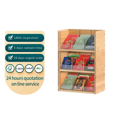 Bamboo Tea Bag Storage Box with 3 Layers of Stackable Tea Bag Containers Suitable for Office Kitchen Cabinets