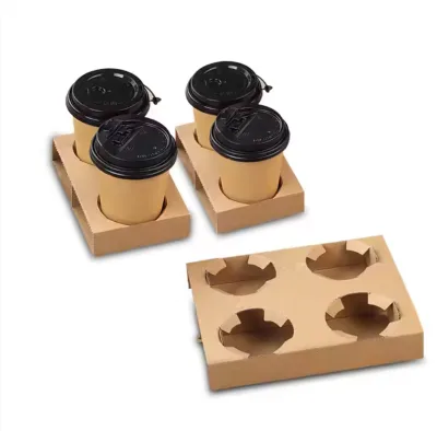 Portable Biodegradable Disposable Coffee Paper Cup Carrier 2 & 4 Cups Takeout Holder Tray Eco-Friendly Paper Packaging