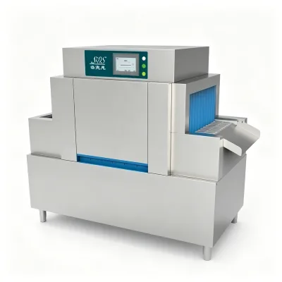 Automatic Flight Type Conveyor Dishwasher 1500 Plates/H SUS304 Industrial Machine with Flat Belt Automatic Unloading