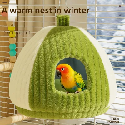 Thickened Plush Hanging Bird Nest Winter Warm Anti-Freeze Sleeping Cave for Parrots & Sugar Gliders with Removable Pad