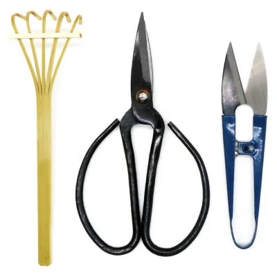 3 Set Pruning Scissors, Bonsai Scissors for Bud & Leaves Trimmer, Bamboo Rake Bonsai Tree Pruning Trimming Starter Tool Kit