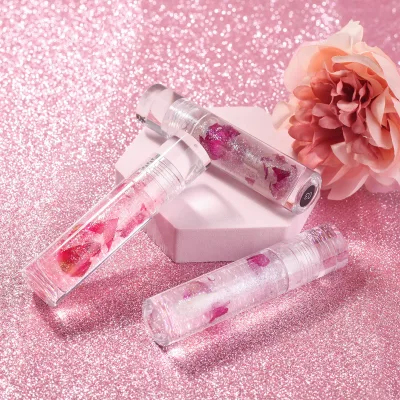3-color Full Transparent Tube Rose Real Flower Honey Pearlescent Fine Sparkling Lip Gloss Doodle Lip Lip Care Oil