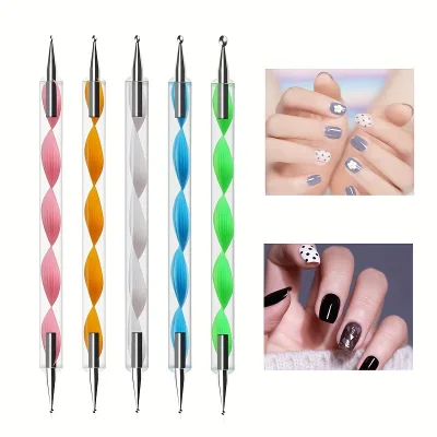 5pcs Double-Sided Nylon Nail Art Dotting Pen Manicure Tools Rhinestone Mandala Dotting Pen