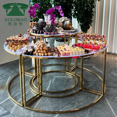 Modern Gold Stainless Steel Frame MDF Top Dessert Table Cake Stand for Events