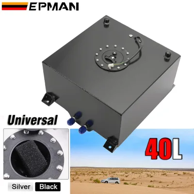 EPMAN 10 Gallon 40L Polished Aluminum Fuel Cell Tank Baffled Racing Fuel Tank with Level Sensor AN10 Fittings EP-YX9440-40