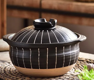 Japanese Minimalist Black & White Striped Earthenware Ceramic Casserole Set, Multi-Capacity Stew Cooking Pot