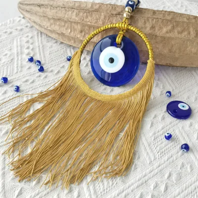 Boho Nazar Lucky Charm Turkish Greek Glass Evil Eye Wall Hanging Tapestry Dream Catcher With Tassel