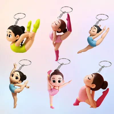 Cute Gymnastics Girl Keychain 3D Cartoon Dancing Girl Figure Key Ring Bag Pendant Gymnast Dancer Souvenir Gift for Girls
