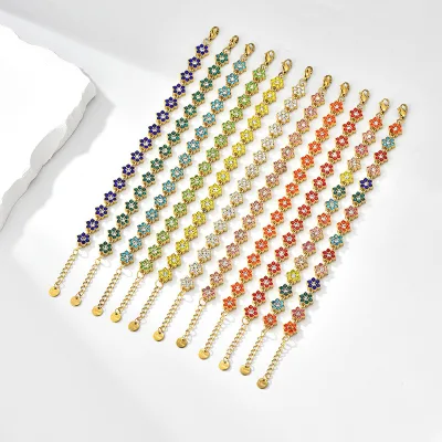 Fashion Women's 18K Gold Six-point Three-dimensional Full-diamond Jewelry Stainless Steel Bracelet Factory Wholesale