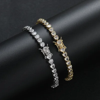 4mm Heart Zirconia Tennis Chain Bracelet Hip Hop Couple Bracelet Single Row Stackable Bracelet Fashion Jewelry