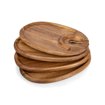 Acacia Wood Wine Appetizer Plates Cocktail Plate With Glass Holder Cheese Board With Wine Holder