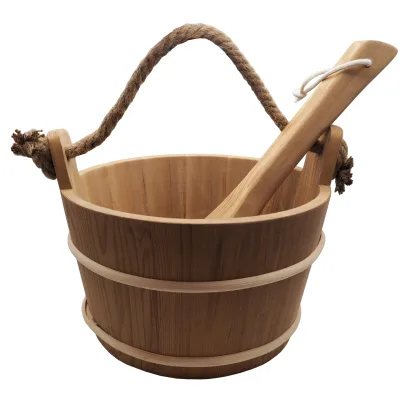 Hot Sale Durable Eco-Friendly Wood Bucket Shower Sauna Accessories with Ladle
