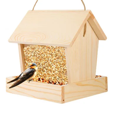 Unfinished Pine Birdhouse with Front Porch Paintable Wooden House for Outdoor Bird Feeder Decor Polished Technique