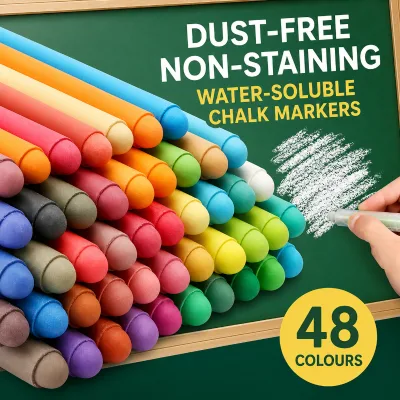 Colorful Dustless Chalk - Eco-Friendly Water-Soluble Whiteboard & Blackboard Chalk for Classroom, Non-Toxic Washable Solid Chalk