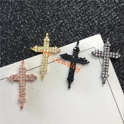 CZ Micro Pave Maltese Cross Connector/Link, Cubic Zirconia Pave Bracelet Necklace Connector