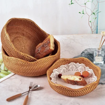 Hot Selling Natural Rattan 3pcs Set Flower Shape  Bread Baskets Wicker Bread Baskets