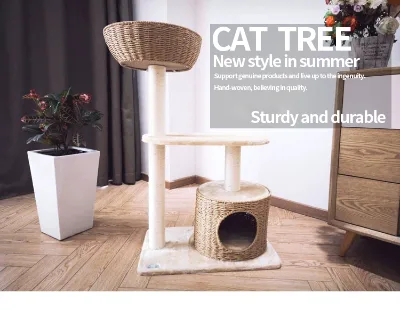 Manufacturer Wholesale Luxury Small Cat Scratcher Tree Eco-Friendly Sisal Short Plush Design