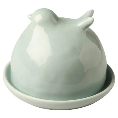 Cute Round Ceramic Porcelain Bird Butter Dish with Ceramic Lid for Servicing Food