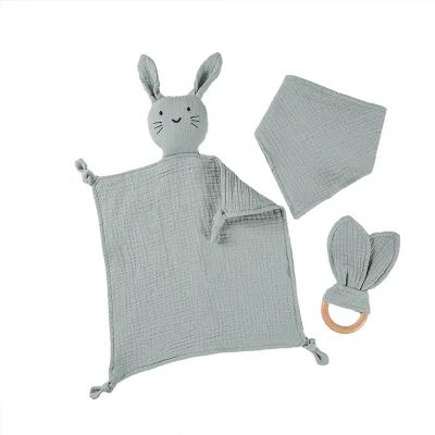 Super Soft Cotton Baby Security Comforter Blanket Teething Toys Baby Bib Set for Newborn Infant