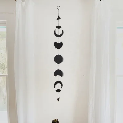 Wall Hanging Moon Phases Wall Art Moon Garland with Metal Chains for Wall Decor Bedroom Window Decorative Hanging Ornaments