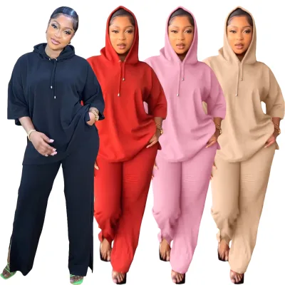 Spring Fall Jazzy Style Pullover Hoodie and Sweat Pants Blank Two Piece Jogger Set Casual Flared Sweatpants and Hoodie Sets