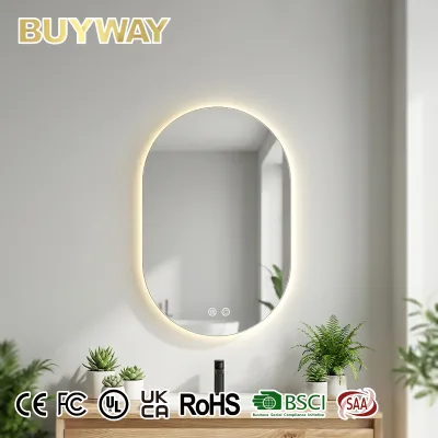 Oval LED Bathroom Mirror Defogger Touch Switch Eco-Friendly Frameless Backlit Wall Mount Modern Home Decor Silver Finish