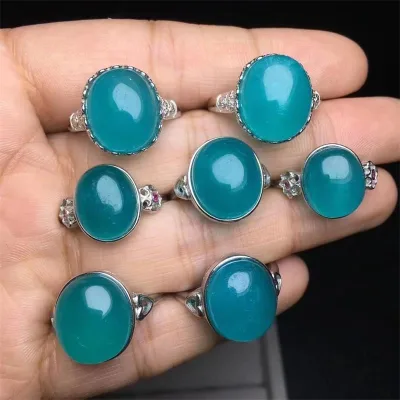Natural high quality healing amazonite sliver crystal ring carvings polished oval shape crystal rings for meditation decoration