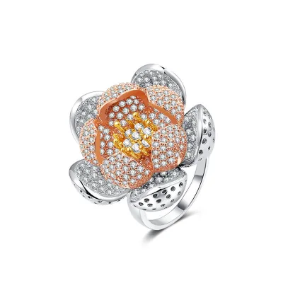 2020 Flower Shape Gold Ring Design Large Blooming Flower Ring for Women