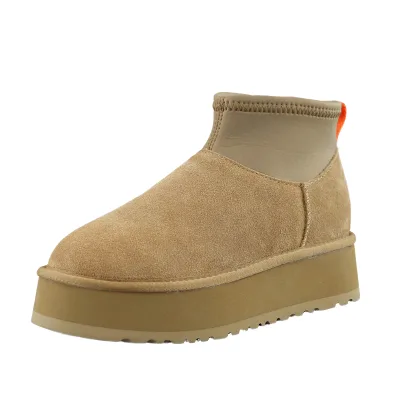 Classic Women's Autumn/Winter Ankle Leopard Warm Snow Boots Genuine Cow Leather Shearling Fur Lining Flat Slip-On Solid Shoes