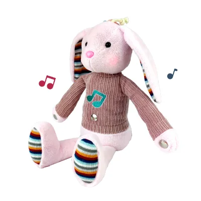 Infant Electric Soothing Music Cartoon Rabbit Animal Induction Beat Stuffed Plush Baby Doll Toy for Kids
