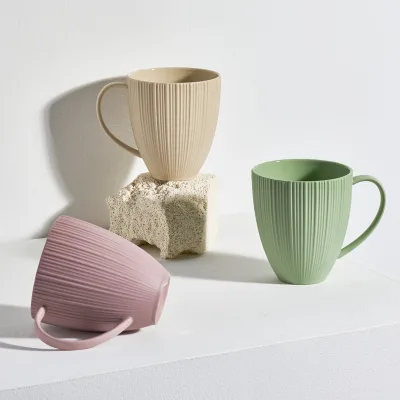 Factory Direct Supply European Embossed Breakfast Cereal Cup Nordic Color Clay Coffee Tea Mug