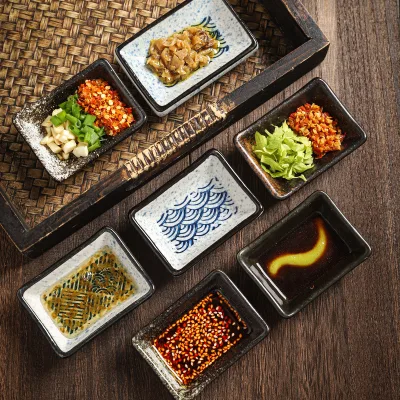 Japanese Style Rectangle Ceramic Dipping Sauce Dish Restaurant Glazed Sushi Seasoning Dipping Vinegar Plates