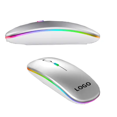 Custom Logo Computer Mouse LED Light RGB Wireless Rechargeable Slim Mouse for PC