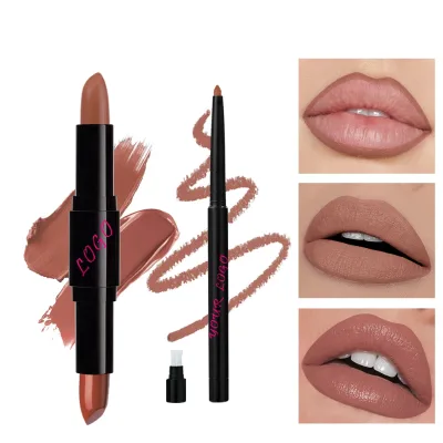 Cosmetic Custom Logo Box Gift Makeup Double Head Matte and Glossy Lipstick Lipliner Set Stick Lip Gloss and Lip Liner Set