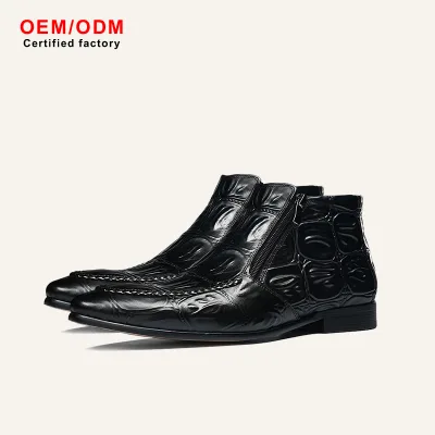 OEM Custom Men's High-Top Leather Boots Retro Fashion Design Cowhide Zippered Waterproof Autumn Genuine Leather Pointed Toe