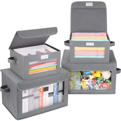 Fabric Storage Baskets With Handle Collapsible Organizer Closet Storage Box With Clear Window for Clothes
